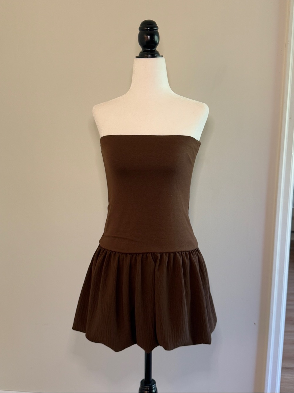 Chocolate Brown Drop Waist Strapless Dress M